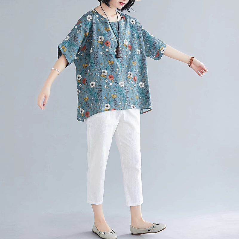 休閒·文藝優雅寬鬆蝙蝠袖上衣 寬鬆減齡t恤