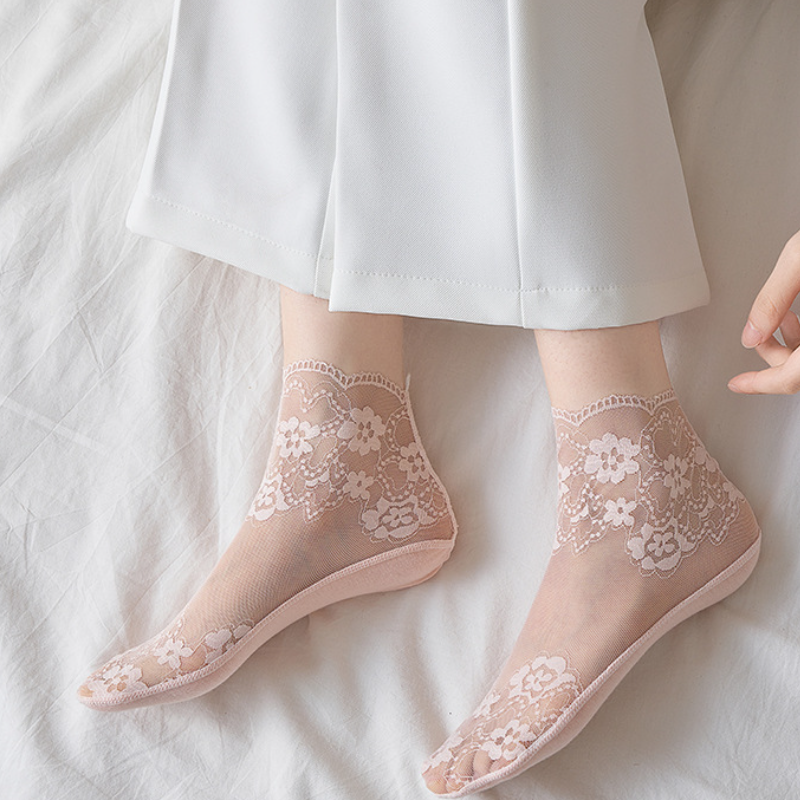 薄款蕾絲襪子短筒棉襪透氣 性感短襪白色