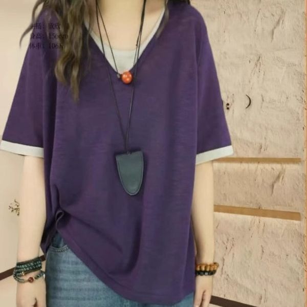 韓版假兩件短袖T恤 遮肉顯瘦休閒上衣・棉花糖女孩寬鬆層次感設計