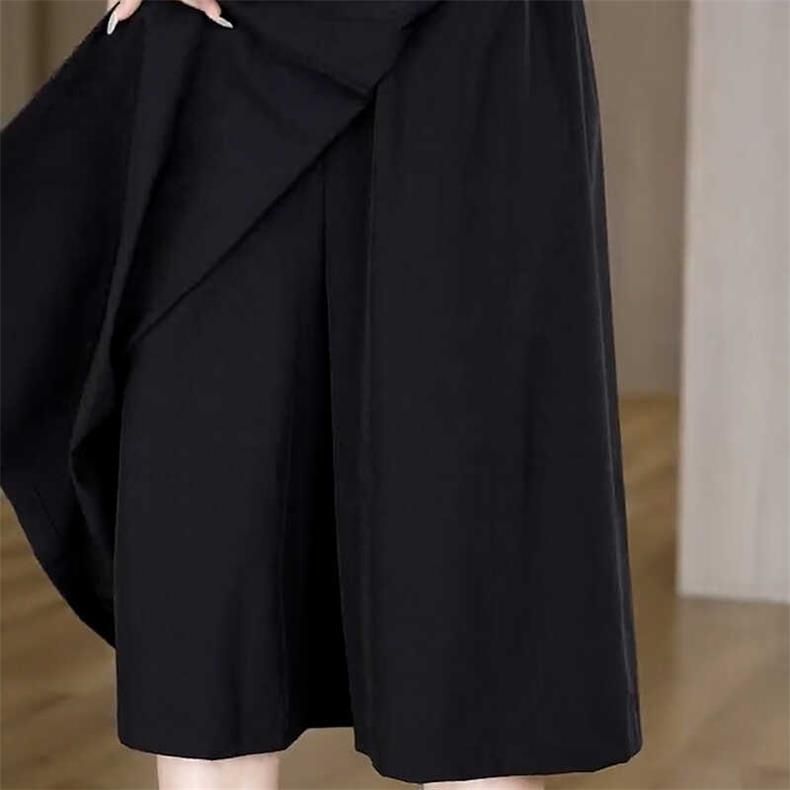 簡約 百搭 寬鬆 設計感 不走光 八分寬褲