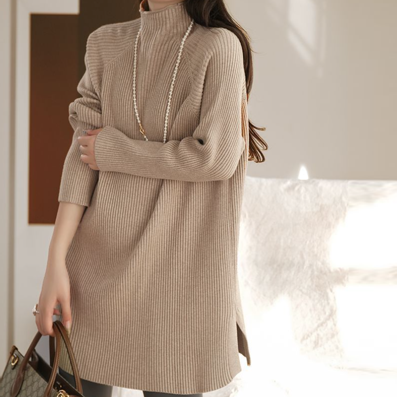 高領針織長洋裝 寬鬆剪裁 秋冬搭大衣百搭款