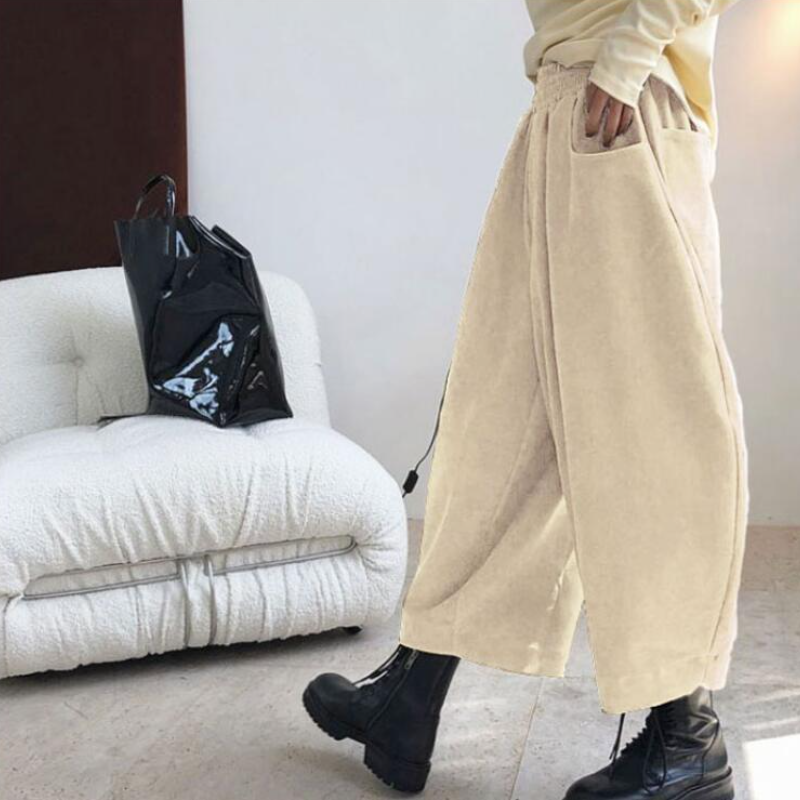 縮口寬褲小哈褲 秋冬日系復古寬鬆男友風收口褲
