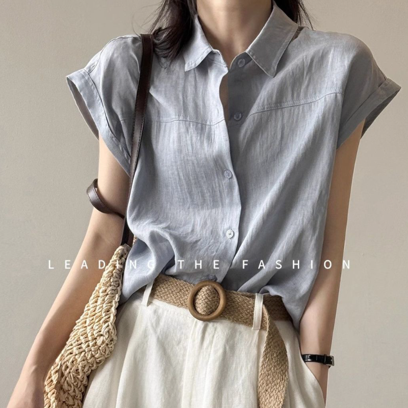 素面小飛袖襯衫 輕盈透氣 氣質通勤款