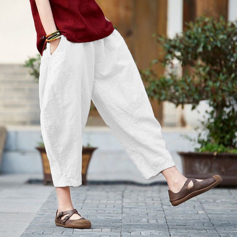 大尺寸棉質薄款寬褲S-5XL 顯瘦哈倫褲 九分燈籠褲 休閒百搭款
