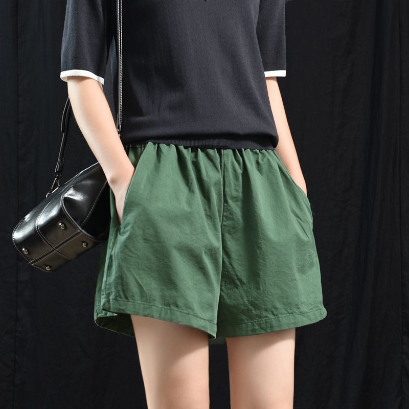 復古文藝寬鬆短褲 棉質鬆緊腰 百搭寬鬆休閒款