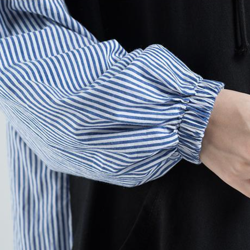 大尺碼秋季洋氣連帽上衣 拼接格紋連帽連身裙 拼接洋裝