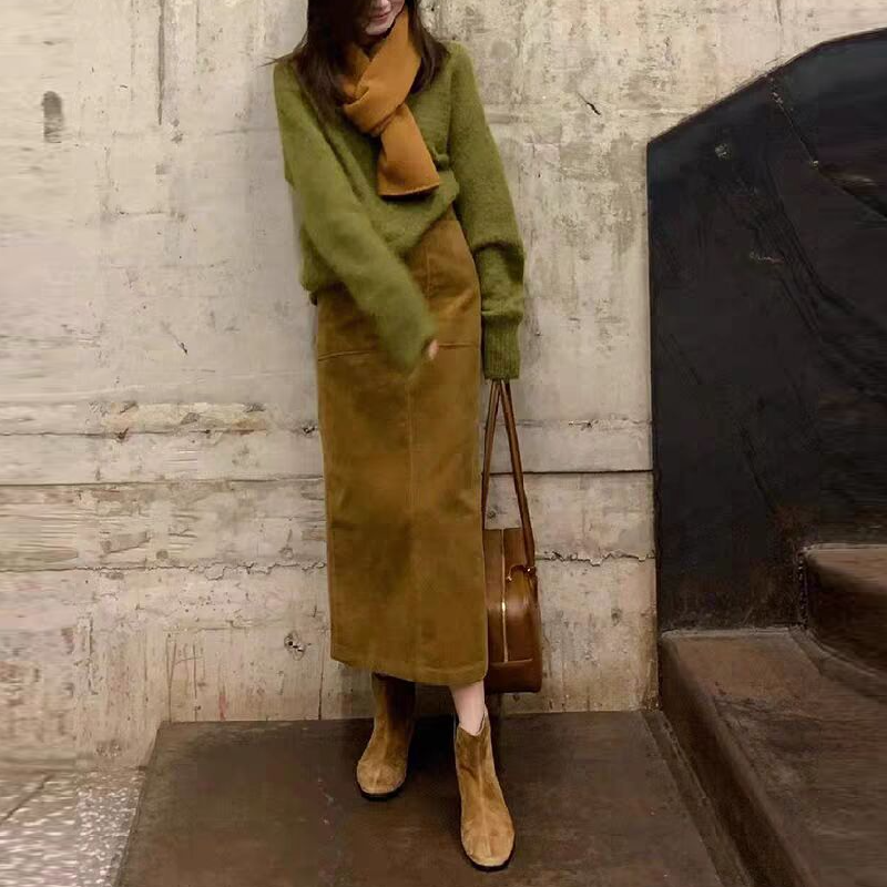 【單品可選】高級感韓系復古毛衣針織上衣+高腰顯瘦半身裙