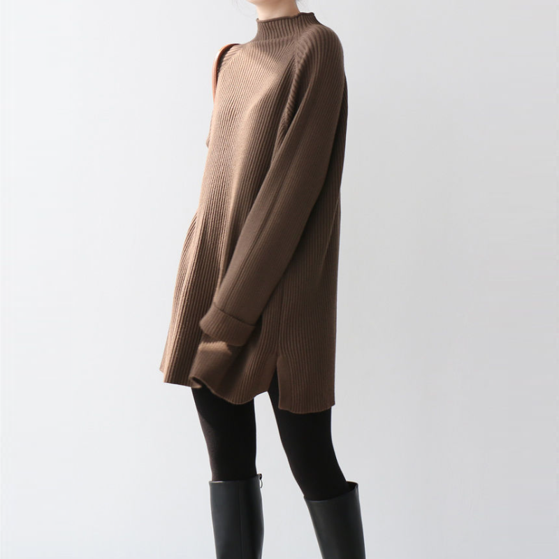 高領針織長洋裝 寬鬆剪裁 秋冬搭大衣百搭款