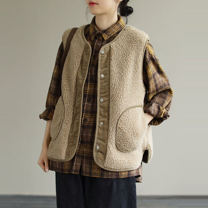 簡約．正反兩面穿秋冬背心 寬鬆文藝無袖外套 休閒日系雙面穿