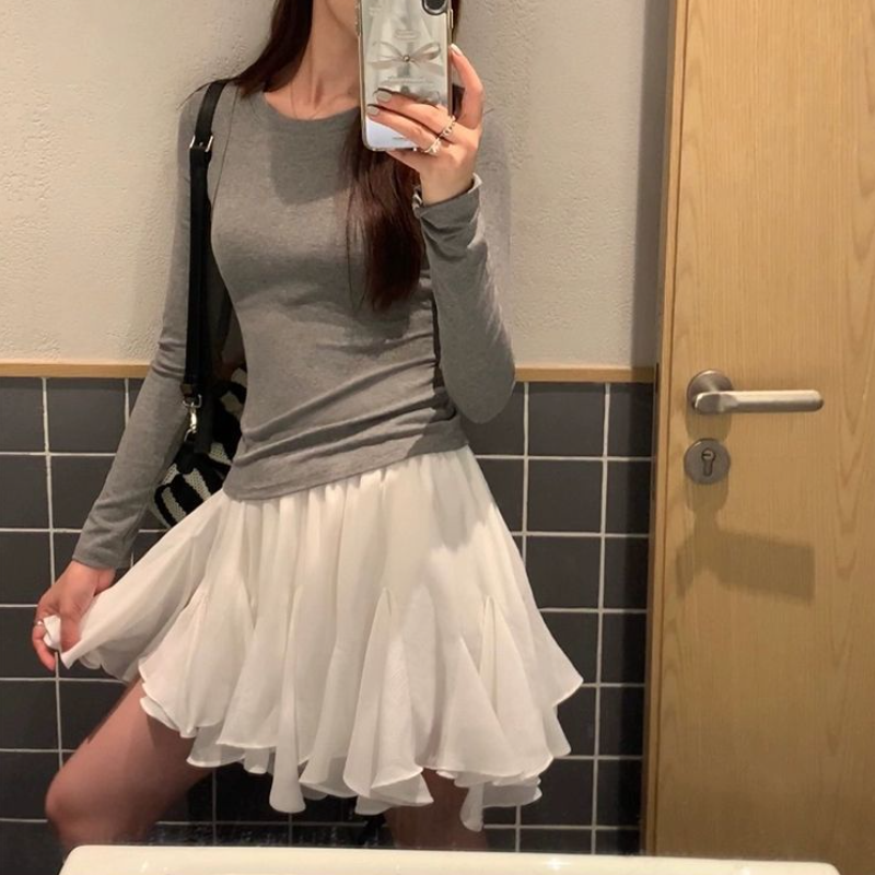 芭蕾仙女裙 新款白色A字短裙 防透內襯 鬆緊腰坐不卡腹