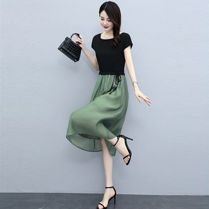 雪紡洋裝女 氣質收腰遮肚顯瘦小個子高端商務宴會約會