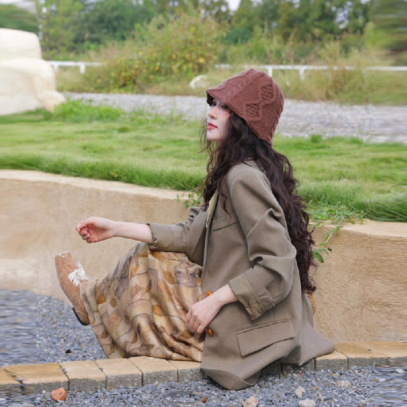 【單品可選】春款韓版氣質獨特 咖色燕麥高級感西裝外套+吊帶連身裙套裝