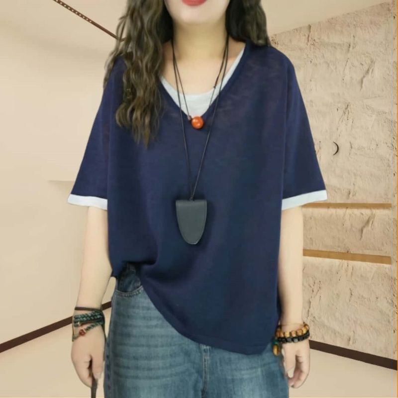 韓版假兩件短袖T恤 遮肉顯瘦休閒上衣・棉花糖女孩寬鬆層次感設計