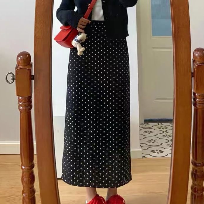 【單品可選】加大黑色小香風套裝 圓點洋裝＋針織開襟外套 兩件式成套 優雅顯瘦