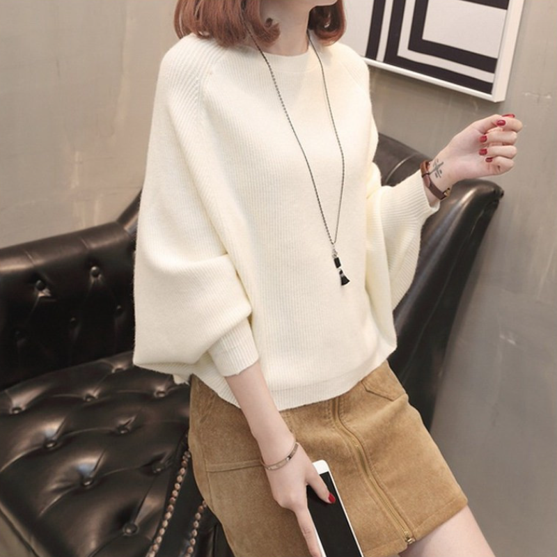 慵懶風蝙蝠袖寬鬆針織上衣 圓領套頭設計 秋冬氣質毛衣