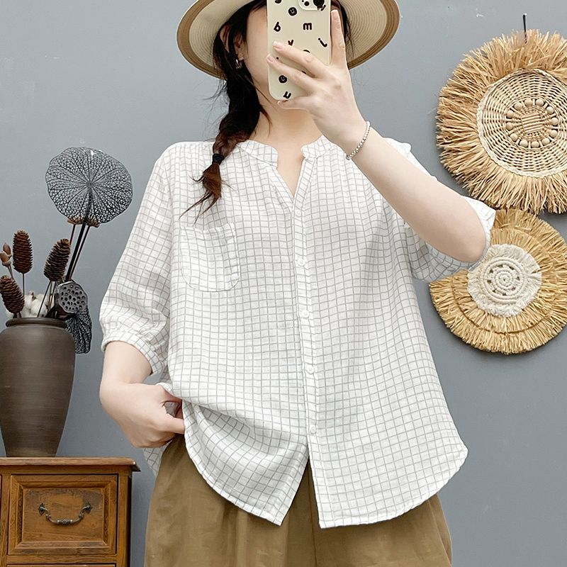 碎花雙層棉紗襯衫 中袖設計 寬鬆舒適 文青風上衣