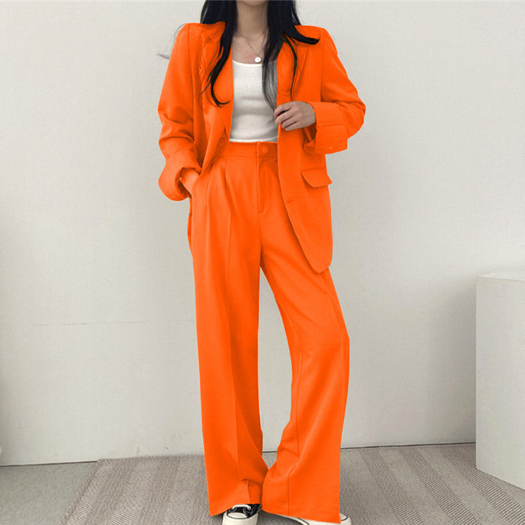 【單品可選】高級chic春秋季休閒翻領套裝 西裝外套高腰垂墜西裝寬褲兩件套