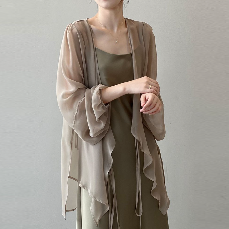 法式文青抗UV罩衫 冰絲雪紡防曬工藝小隻女顯高