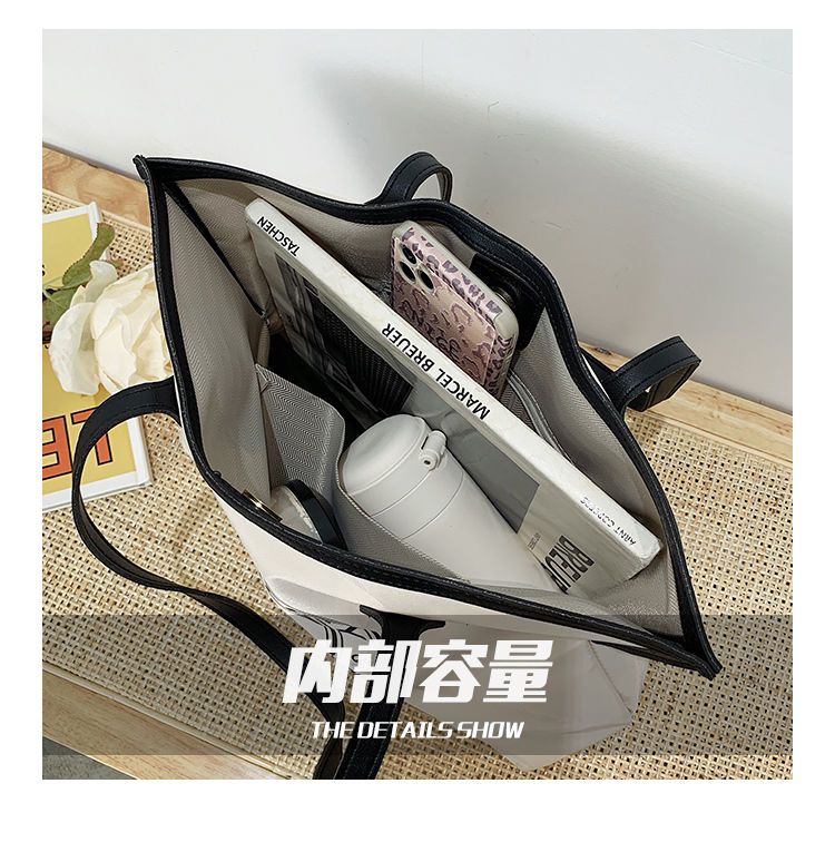 時尚通勤帆布托特包大容量簡約單肩包