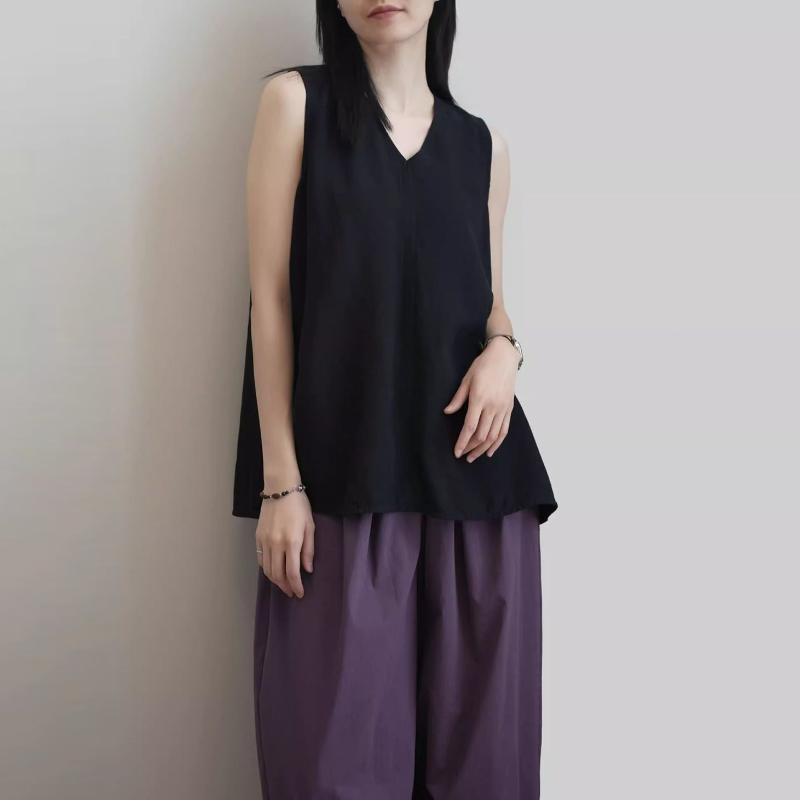 棉麻素面無袖背心＋短褲兩件式套裝 寬鬆透氣休閒款（可單買）