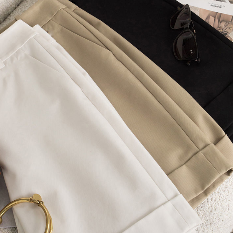 (送腰帶)韓版西裝短褲 高腰顯瘦直筒褲休閒五分褲