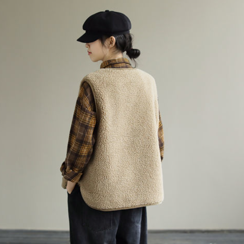 簡約．正反兩面穿秋冬背心 寬鬆文藝無袖外套 休閒日系雙面穿