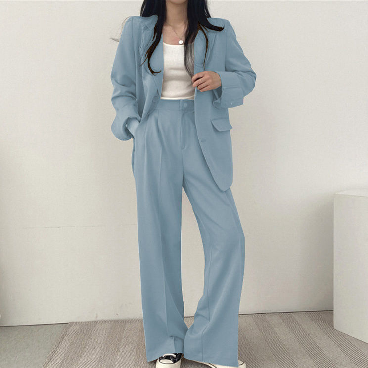 【單品可選】高級chic春秋季休閒翻領套裝 西裝外套高腰垂墜西裝寬褲兩件套