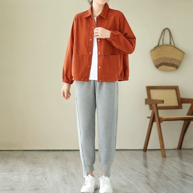 休閒襯衫外套 短版落肩 寬鬆好搭 彈性縮口