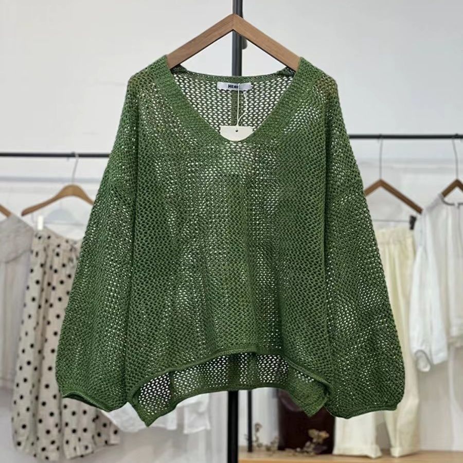 春夏鏤空針織防曬上衣 網格薄款寬鬆設計 減齡時尚休閒裝