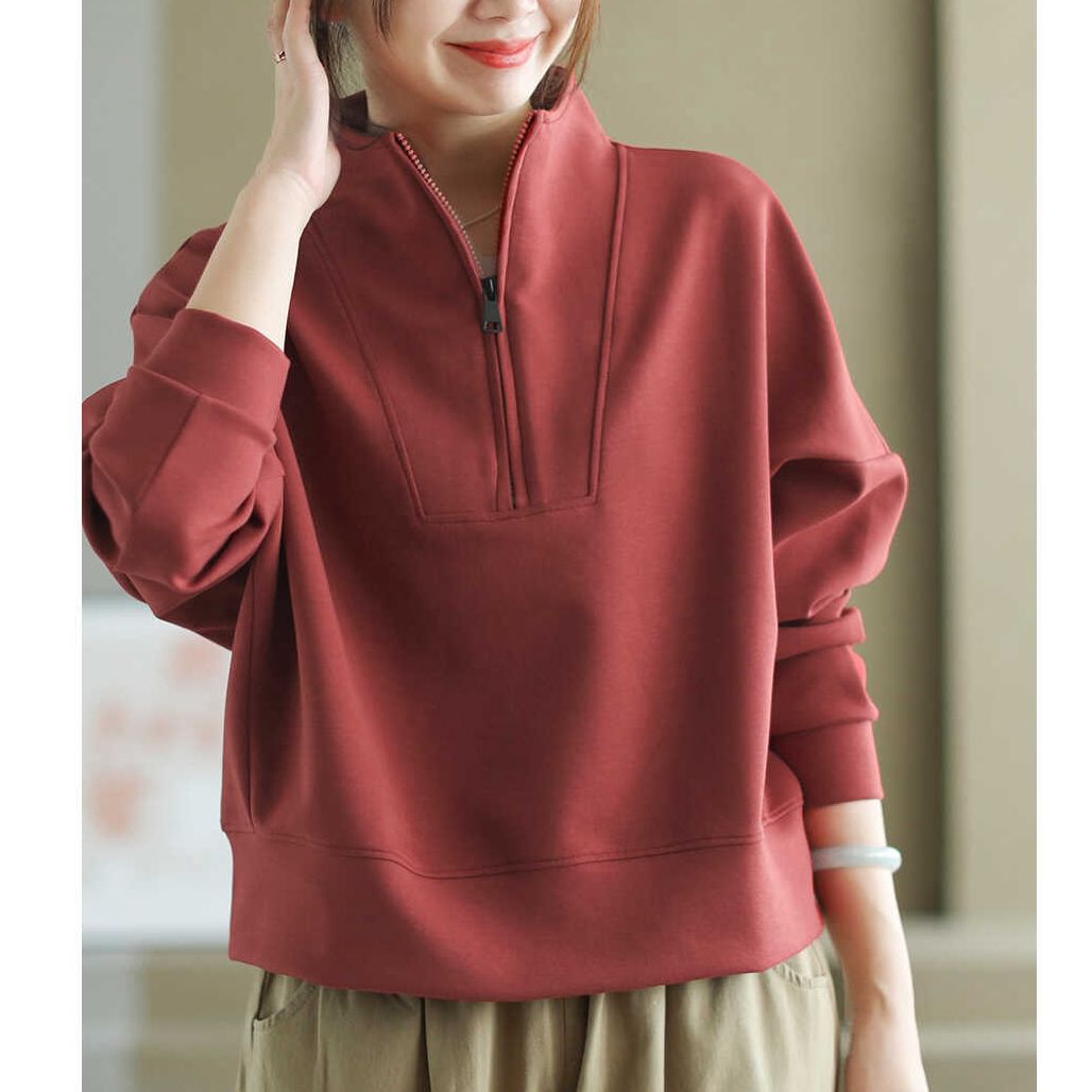 立領半拉鍊休閒上衣 寬鬆剪裁 簡約外穿款