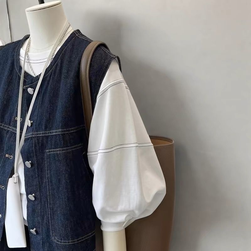 短版復古牛仔背心 春夏小個子無袖外套 時尚設計感上衣