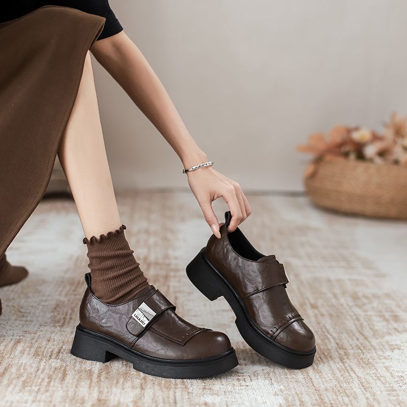 復古樂福鞋 魔鬼氈設計 厚底增高 簡約百搭款