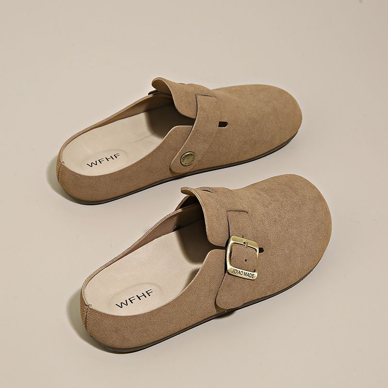 簡約包頭半拖鞋 可調扣帶設計 平底舒適 百搭休閒款