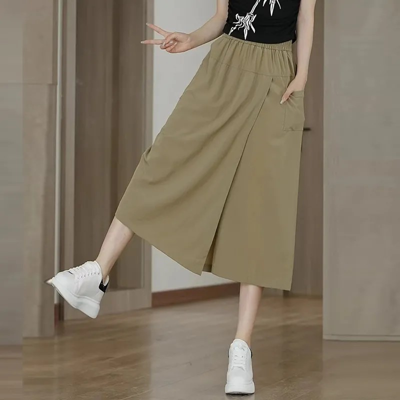 簡約顯瘦褲裙 百搭 寬鬆 設計感 不走光 八分寬褲