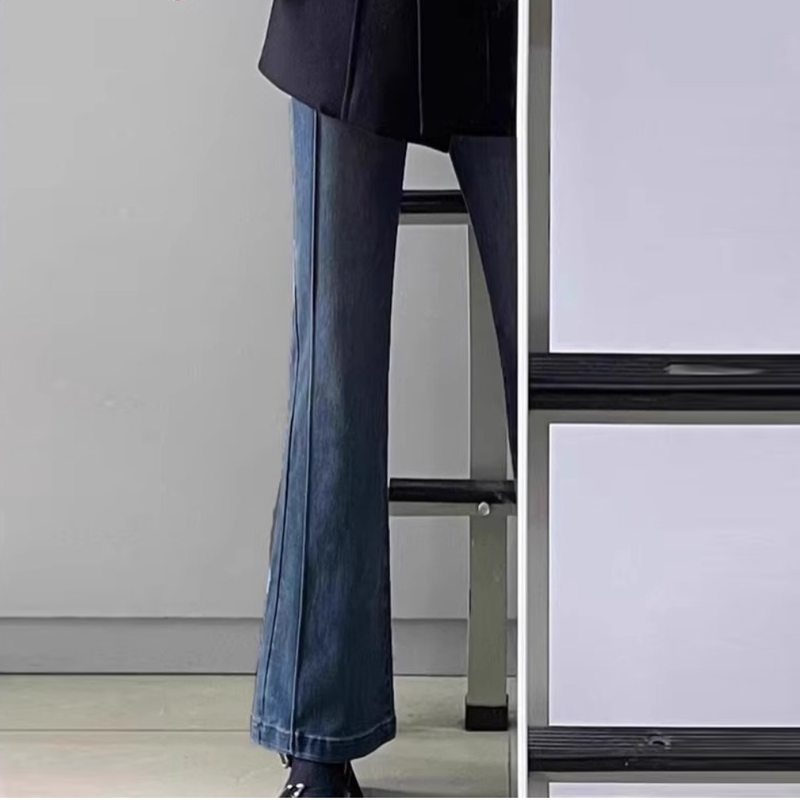 梨形身材高腰彈力微喇牛仔褲 秋季顯瘦大尺碼