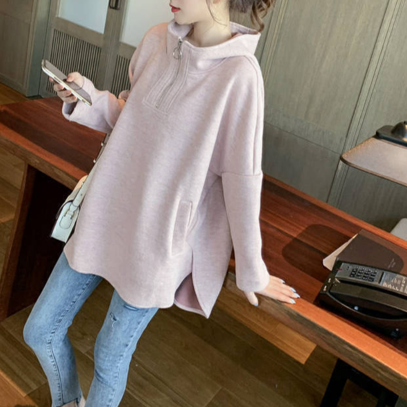 冬季韓系連帽帽T 寬鬆顯瘦拉鍊外套 設計感上衣