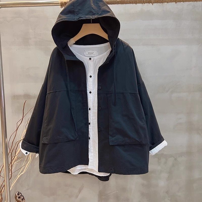 簡約．工裝韓版連帽風衣外套