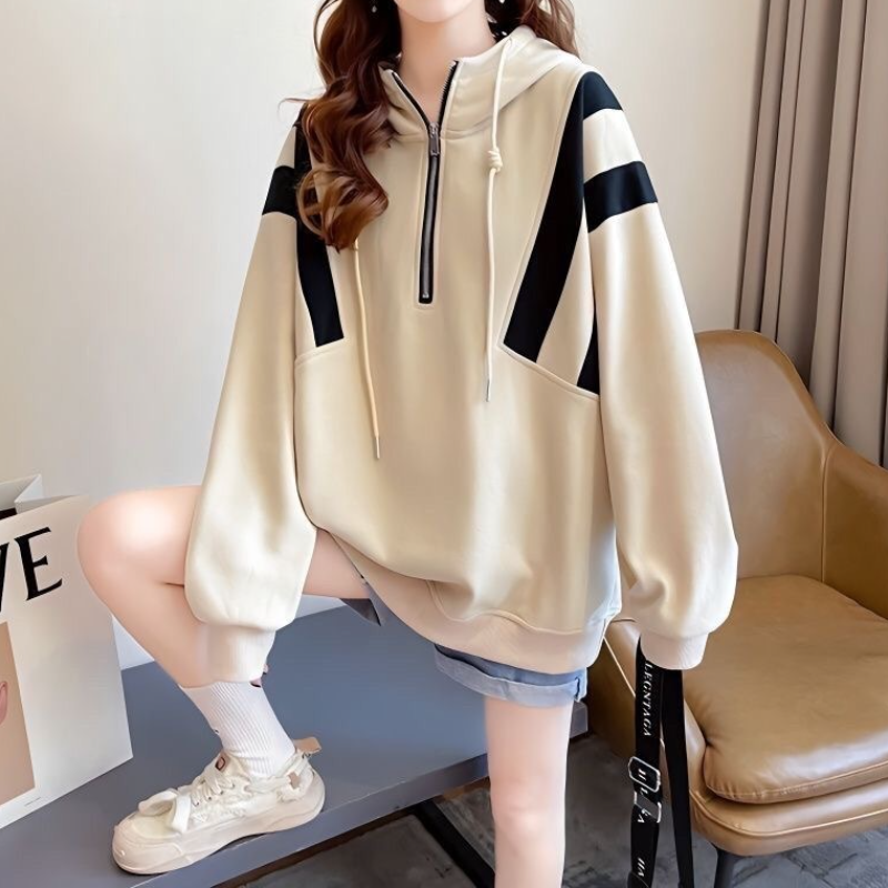 休閒半拉鍊連帽大學T 寬鬆顯瘦 簡約運動風 有刷毛／不刷毛