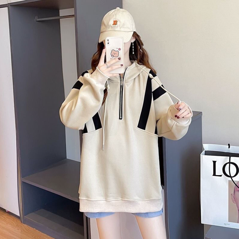 休閒半拉鍊連帽大學T 寬鬆顯瘦 簡約運動風 有刷毛／不刷毛