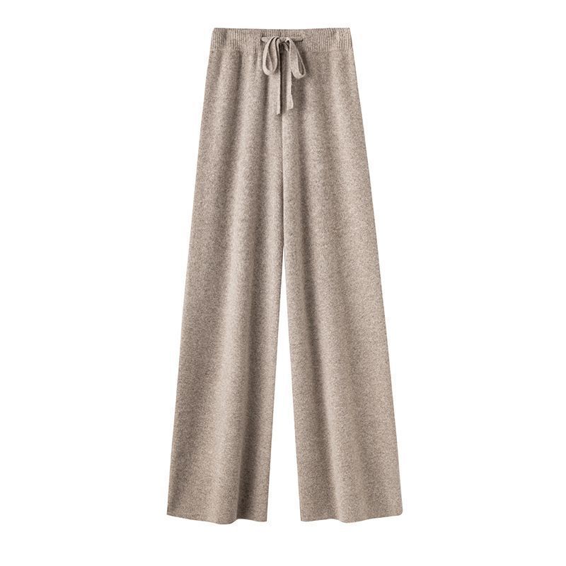 高腰顯瘦超彈羊毛寬褲 休閒拖地針織長褲