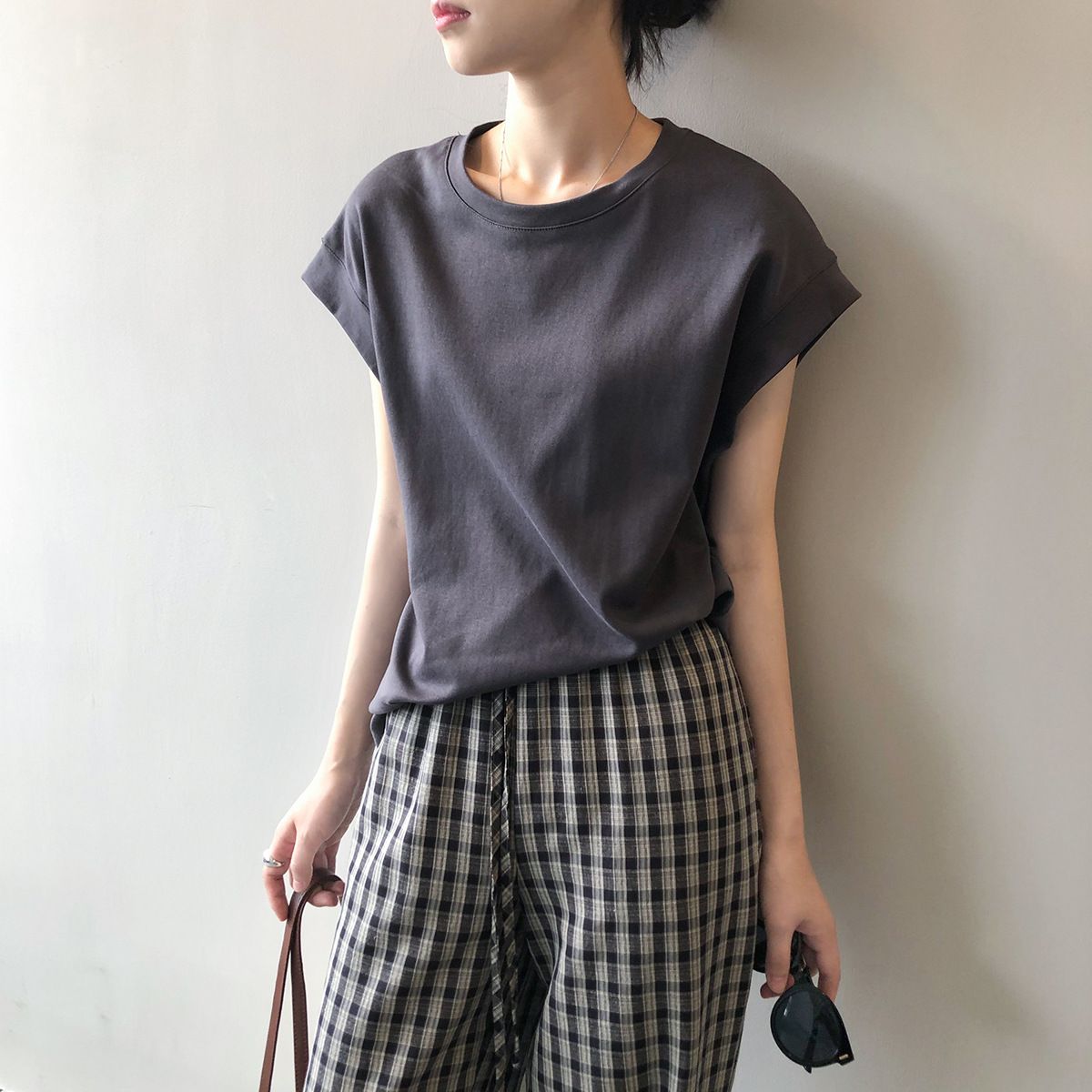 通勤百搭設計感小飛袖 無袖T恤 寬鬆 純棉大版 無袖T恤背心上衣T