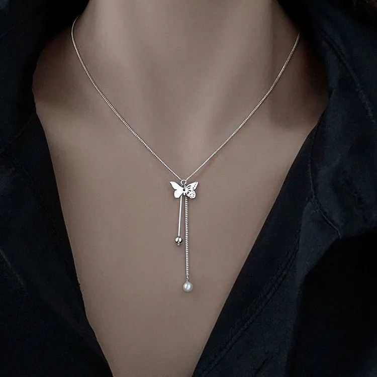 韓星同款蝶舞鎖骨鏈 流光鍍膜月光蝶鎖骨顯瘦韓系蝴蝶項鍊