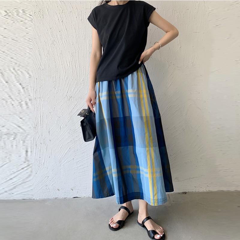 6色*日韓流行格紋寬版大擺百搭半身裙