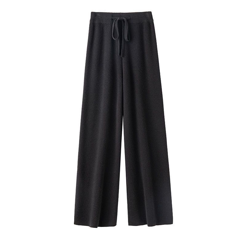 高腰顯瘦超彈羊毛寬褲 休閒拖地針織長褲