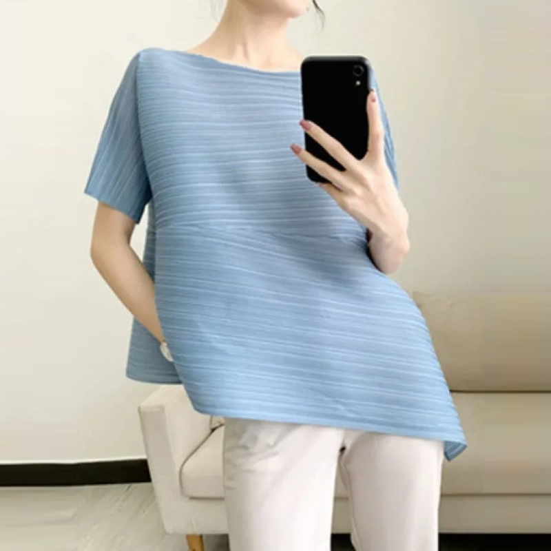 皺褶有袖設計感上衣 不規則短袖 小眾顯瘦t恤