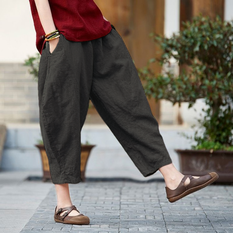大尺寸棉質薄款寬褲S-5XL 顯瘦哈倫褲 九分燈籠褲 休閒百搭款