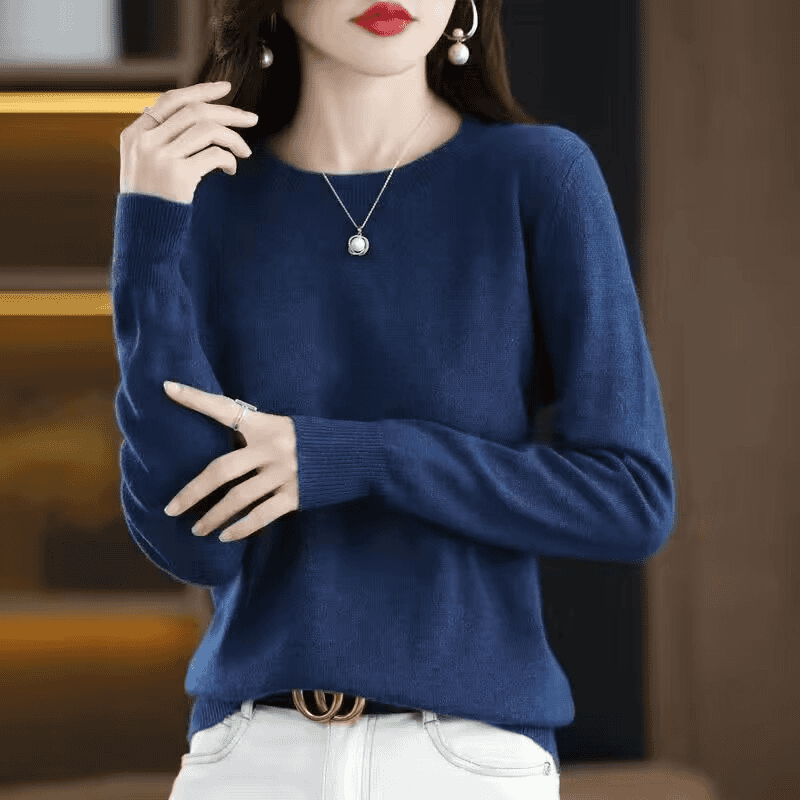 早春柔軟親膚針織上衣 圓領長袖 寬鬆好搭毛衣