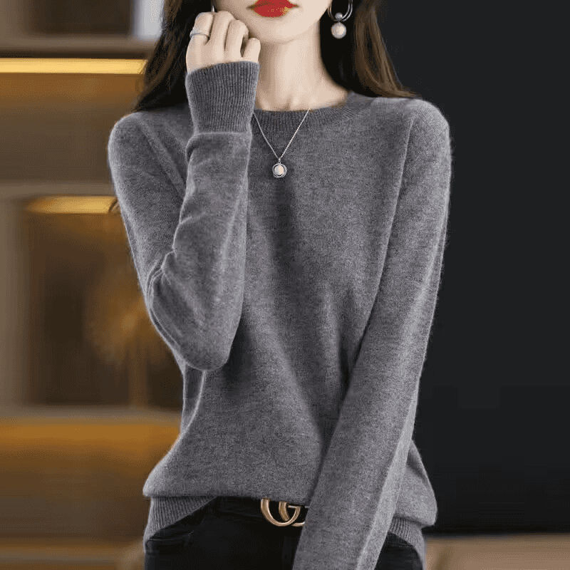 早春柔軟親膚針織上衣 圓領長袖 寬鬆好搭毛衣