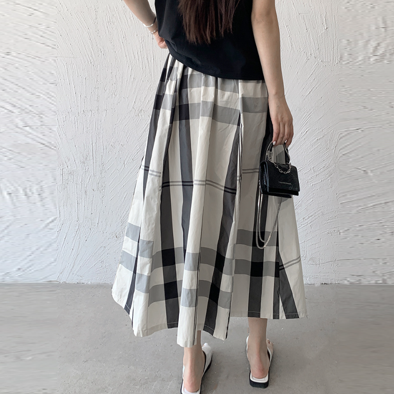 6色*日韓流行格紋寬版大擺百搭半身裙