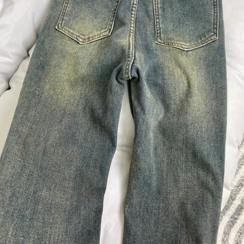 內刷毛加厚牛仔褲 復古藍 高腰直筒×微喇 靴型褲口 冬季保暖 顯瘦修飾